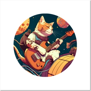 Alone Cool Cat Play Guitar Bass - Cat Lover Posters and Art